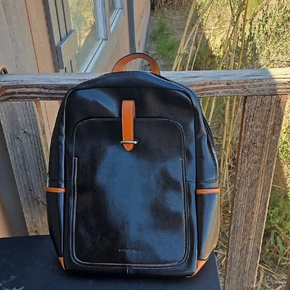 BOSTANTEN Two-Tone Leather Laptop Backpack Black & Brown | Quiet Luxury Work Bag